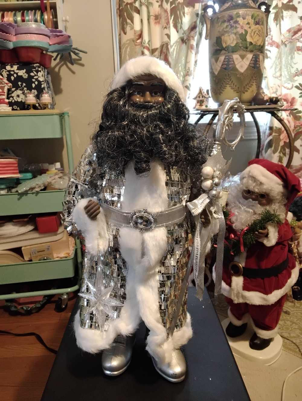 North Pole Trading Co. Silver Black Santa